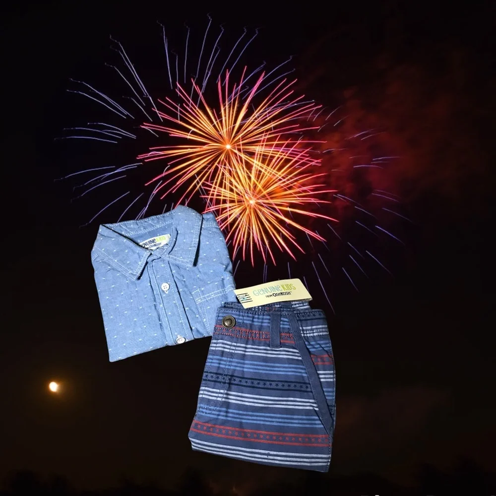 Button Down Stars & Stripes Short Set by OshKosh Retro Deadstock NWT Forth July